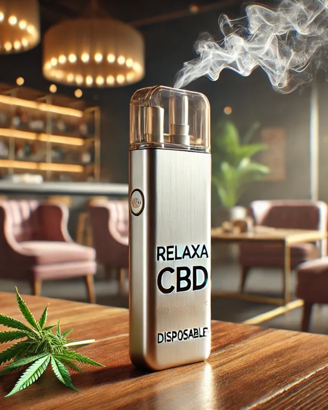 DALL·E 2025-02-19 04.52.39 – A hyper-realistic, professional photograph of a CBD disposable vape branded as ‘RelaxaCBD’. The vape has a sleek, modern metallic finish with a clearl DALL·E 2025-02-19 04.52.39 - A hyper-realistic, professional photograph of a CBD disposable vape branded as 'RelaxaCBD'. The vape has a sleek, modern metallic finish with a clearl